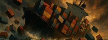 Containers van containerschip dat zinkt