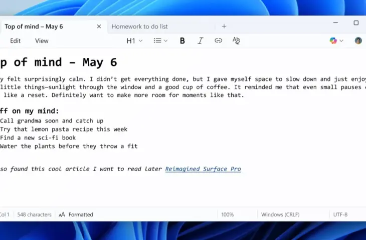 Windows Kladblok krijgt binnenkort tekstopmaak