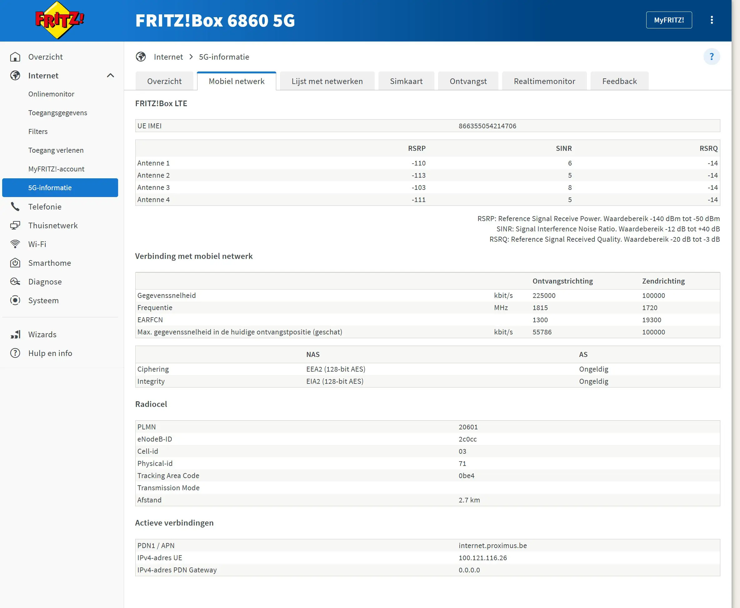 Fritzbox 6860 5G Proximus details 1