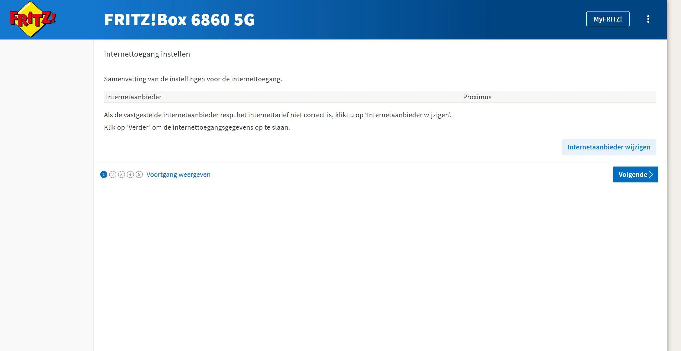 Fritzbox 6860 5G registratie Proximus