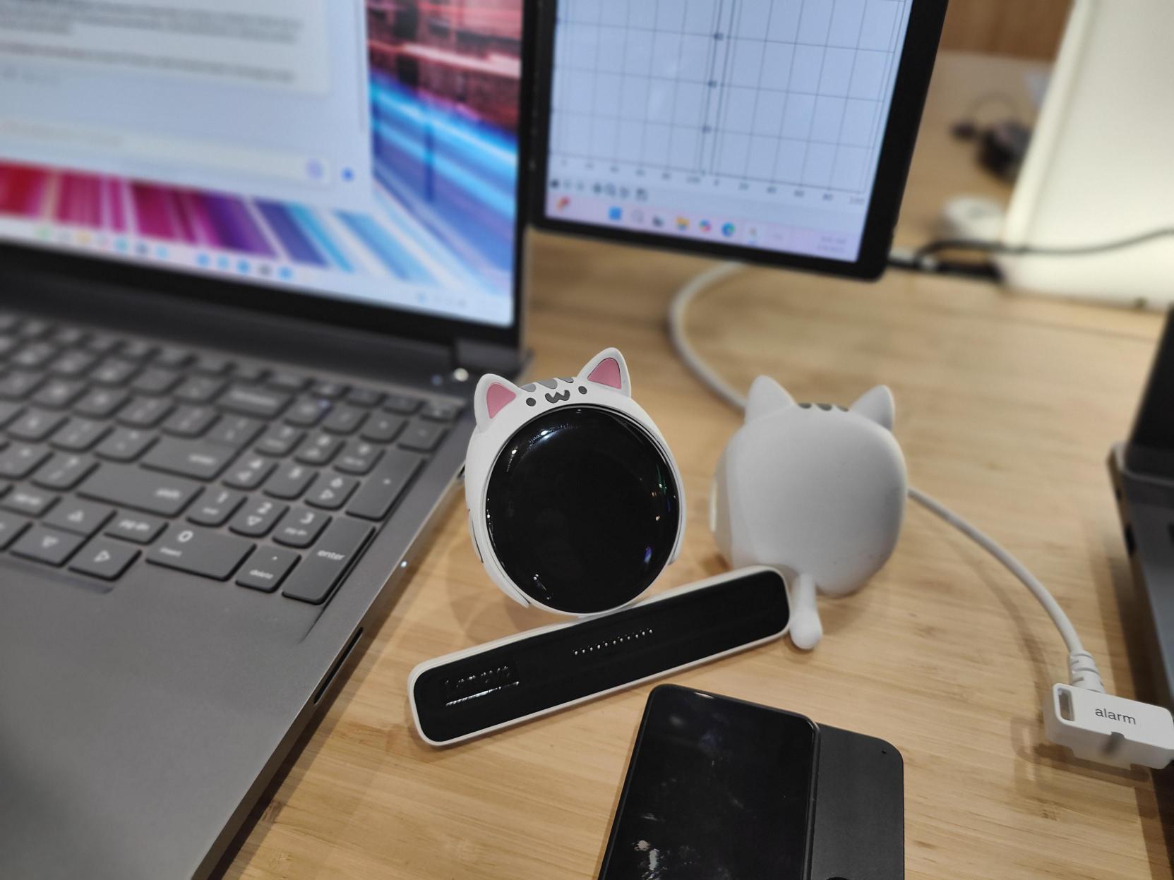 Lenovo Businesstamagotchi met kattenoutfit